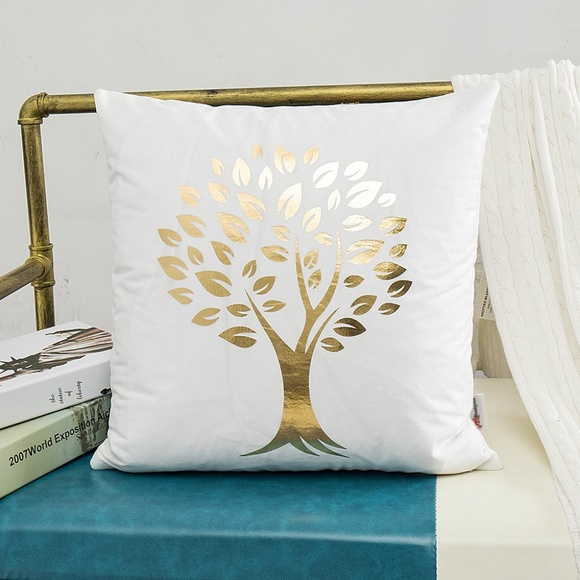 Throw Pillow Cover Golden Tree Hand-Gilt Printed - Picture 2 of 4
